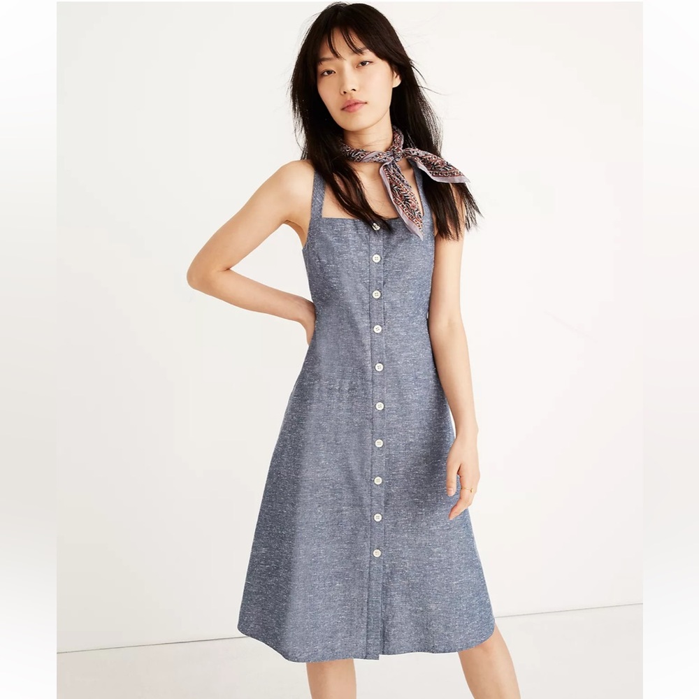 Madewell Chambray Denim Button Front A-Line Midi Dress sz 6